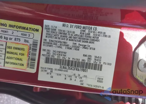 2015 Lincoln Mkz from USA, damaged, VIN 3LN6L2GK3FR619801